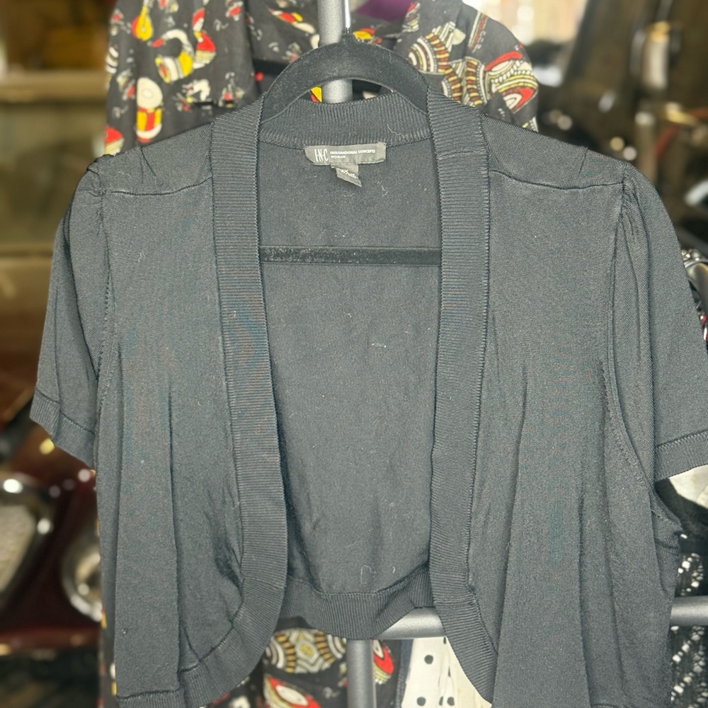 INC Women’s Cardigan - Black Knit, Short Sleeve